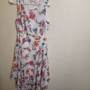 Calvin Klein Floral Asymmetrical Dress - White, Red, Blue